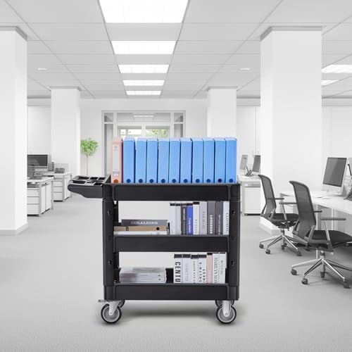 Utility Cart, 3-Tier Plastic Service Cart with 550LBS Capacity, 360° Swivel Casters (Including 2 Locking, alternate view 2