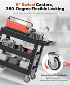 Utility Cart, 3-Tier Plastic Service Cart with 550LBS Capacity, 360° Swivel Casters (Including 2 Locking, alternate view 5