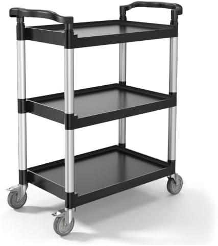 Utility Cart, 300 lbs Load Capacity, 3-Tier Utility Plastic Cart with 360° Swivel Wheels (2 with Brakes), 24.4 x