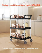 Utility Cart, 300 lbs Load Capacity, 3-Tier Utility Plastic Cart with 360° Swivel Wheels (2 with Brakes), 24.4 x, alternate