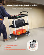 Utility Cart, 300 lbs Load Capacity, 3-Tier Utility Plastic Cart with 360° Swivel Wheels (2 with Brakes), 24.4 x, alternate