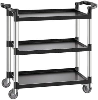 Utility Cart, 330 lbs Load Capacity, 3-Tier Utility Plastic Cart with 360° Swivel Wheels (2 with Brakes), 31.1 x