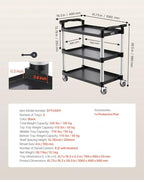 Utility Cart, 330 lbs Load Capacity, 3-Tier Utility Plastic Cart with 360° Swivel Wheels (2 with Brakes), 31.1 x, alternate