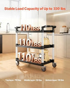 Utility Cart, 330 lbs Load Capacity, 3-Tier Utility Plastic Cart with 360° Swivel Wheels (2 with Brakes), 31.1 x, alternate