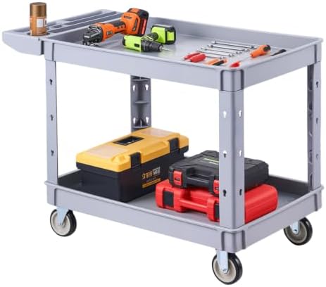 Utility Cart, 550 lbs Capacity, 2 Tier Service Cart with 360° Swivel & Fixed Wheels (2 with Brakes), Heavy Duty