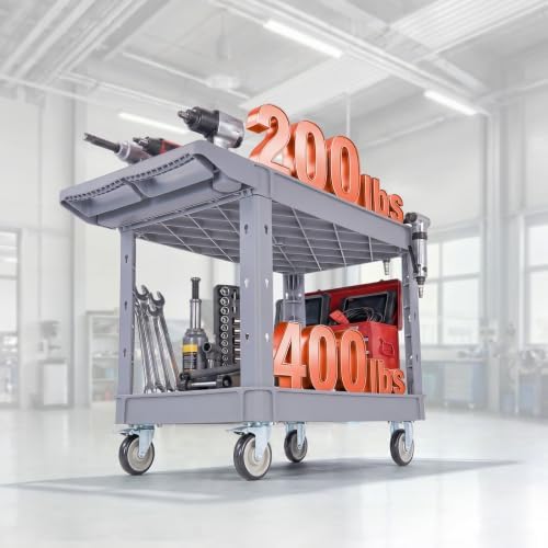 Utility Cart, 550 lbs Capacity, 2 Tier Service Cart with 360° Swivel & Fixed Wheels (2 with Brakes), Heavy Duty, alternate