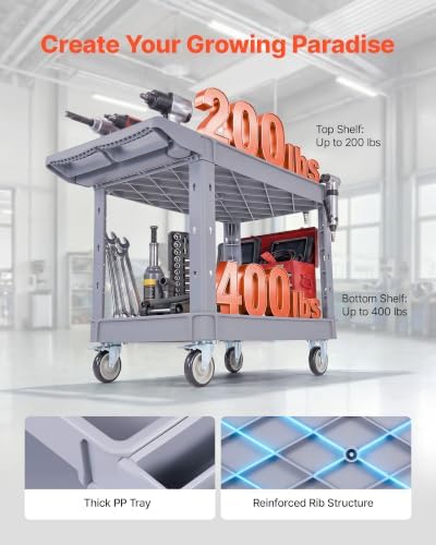 Utility Cart, 550 lbs Capacity, 2 Tier Service Cart with 360° Swivel & Fixed Wheels (2 with Brakes), Heavy Duty, alternate