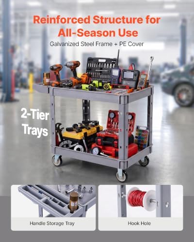 Utility Cart, 550 lbs Capacity, 2 Tier Service Cart with 360° Swivel & Fixed Wheels (2 with Brakes), Heavy Duty, alternate