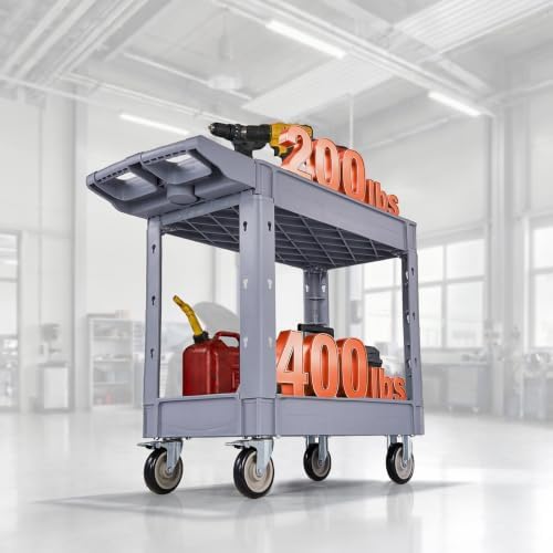 Utility Cart, 550 lbs Capacity, 2 Tier Service Cart with 360° Swivel & Fixed Wheels (2 with Brakes), Heavy Duty, alternate
