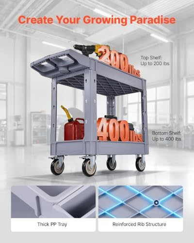 Utility Cart, 550 lbs Capacity, 2 Tier Service Cart with 360° Swivel & Fixed Wheels (2 with Brakes), Heavy Duty, alternate