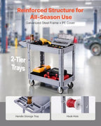 Utility Cart, 550 lbs Capacity, 2 Tier Service Cart with 360° Swivel & Fixed Wheels (2 with Brakes), Heavy Duty, alternate