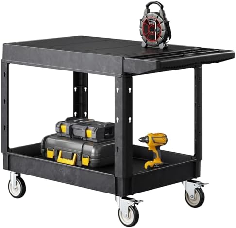 Utility Cart, 550 lbs Load Capacity, 37 x 25.4-inch Service Cart, Two-Shelf Heavy Duty Plastic Utility Cart with