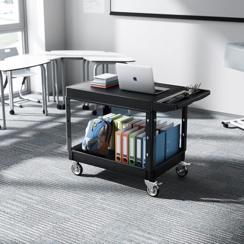 Utility Cart, 550 lbs Load Capacity, 37 x 25.4-inch Service Cart, Two-Shelf Heavy Duty Plastic Utility Cart with, alternate