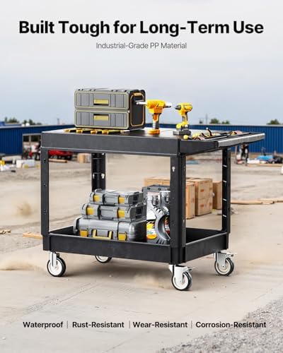Utility Cart, 550 lbs Load Capacity, 37 x 25.4-inch Service Cart, Two-Shelf Heavy Duty Plastic Utility Cart with, alternate