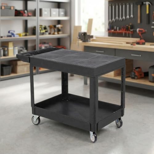 Utility Cart Flat Top, 550 LBS Heavy Duty Plastic Rolling Utility Service Cart with 360°Swivel Wheels (2 with, alternate view