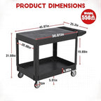 Utility Cart Flat Top, 550 LBS Heavy Duty Plastic Rolling Utility Service Cart with 360°Swivel Wheels (2 with, alternate view