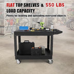 Utility Cart Flat Top, 550 LBS Heavy Duty Plastic Rolling Utility Service Cart with 360°Swivel Wheels (2 with, alternate view