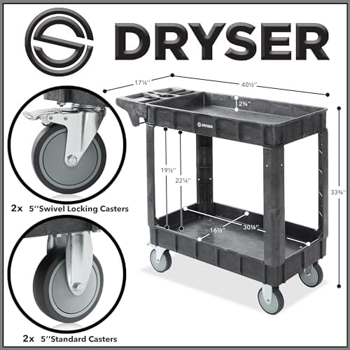 Utility Cart with Wheels, 40" x 17" Heavy Duty 550 lb. Capacity with Shelves - 2 Tier Rolling Cart with Two 5", alternate