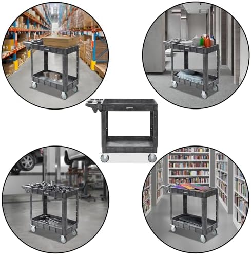 Utility Cart with Wheels, 40" x 17" Heavy Duty 550 lb. Capacity with Shelves - 2 Tier Rolling Cart with Two 5", alternate
