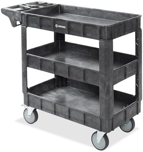Utility Cart with Wheels, 40" x 17" Heavy Duty 550 lb. Capacity with Shelves - 3 Tier Rolling Cart with Four 5"