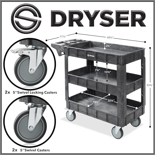 Utility Cart with Wheels, 40" x 17" Heavy Duty 550 lb. Capacity with Shelves - 3 Tier Rolling Cart with Four 5", alternate