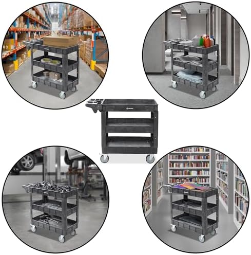 Utility Cart with Wheels, 40" x 17" Heavy Duty 550 lb. Capacity with Shelves - 3 Tier Rolling Cart with Four 5", alternate
