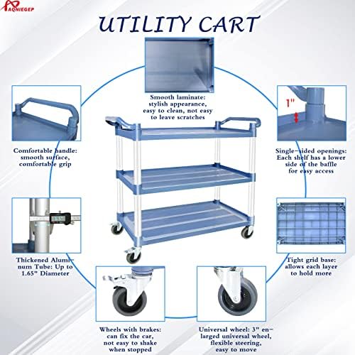 Utility Cart with Wheels, 510lbs Heavy-Duty Food Kitchen Cart & Rolling Service Cart for Restaurant Commercial, alternate