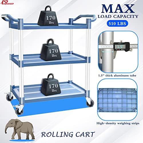 Utility Cart with Wheels, 510lbs Heavy-Duty Food Kitchen Cart & Rolling Service Cart for Restaurant Commercial, alternate