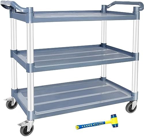 Utility Carts with Wheels, Large Food Kitchen Cart Heavy Duty, Rolling Service Cart w/Hammer for Restaurant
