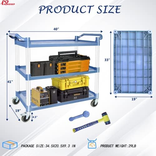 Utility Carts with Wheels, Large Food Kitchen Cart Heavy Duty, Rolling Service Cart w/Hammer for Restaurant, alternate view 2