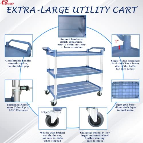 Utility Carts with Wheels, Large Food Kitchen Cart Heavy Duty, Rolling Service Cart w/Hammer for Restaurant, alternate view 5
