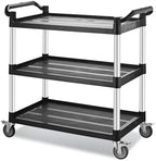 Utility Rolling Carts with Wheels, Large Plastic Service Carts, Heavy Duty Restaurant Cart with 4 Brake Lockable