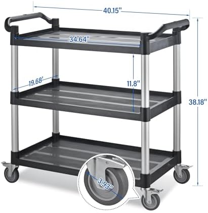 Utility Rolling Carts with Wheels, Large Plastic Service Carts, Heavy Duty Restaurant Cart with 4 Brake Lockable, alternate