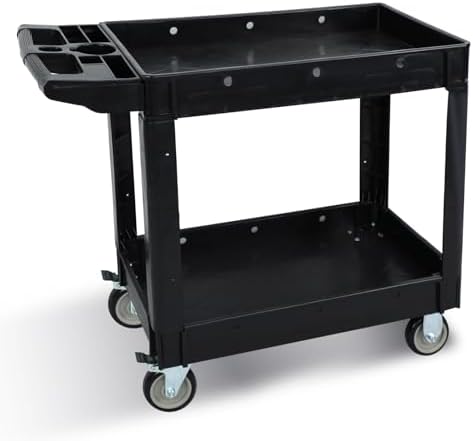 Utility Rolling Tool Cart, 40 x 17-Inch Plastic Rolling Carts Huge Storage W/Deep 2-Shelf Heavy Duty Service