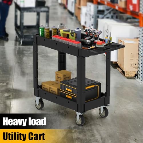 Utility Rolling Tool Cart, 40 x 17-Inch Plastic Rolling Carts Huge Storage W/Deep 2-Shelf Heavy Duty Service, alternate view