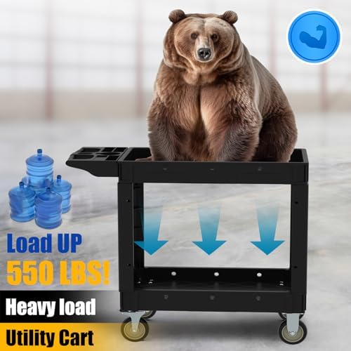 Utility Rolling Tool Cart, 40 x 17-Inch Plastic Rolling Carts Huge Storage W/Deep 2-Shelf Heavy Duty Service, alternate view