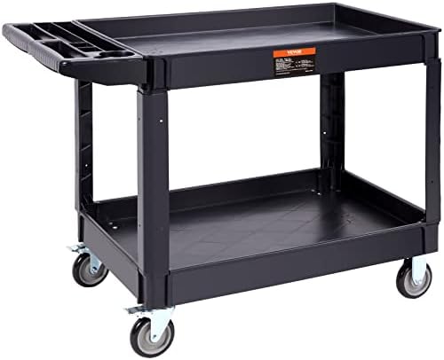 Utility Service Cart 2 Shelf 550 lbs Heavy Duty Plastic Rolling Cart