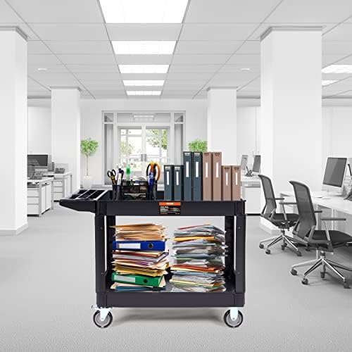 Utility Service Cart 2 Shelf 550 lbs Heavy Duty Plastic Rolling Cart, alternate view 2