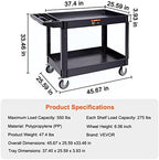 Utility Service Cart 2 Shelf 550 lbs Heavy Duty Plastic Rolling Cart, alternate view 3
