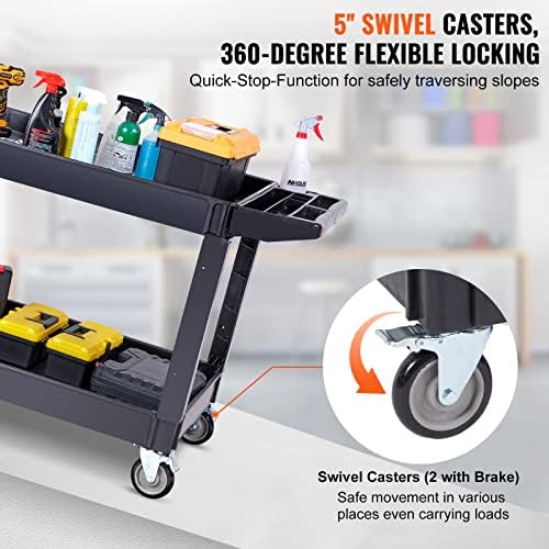 Utility Service Cart 2 Shelf 550 lbs Heavy Duty Plastic Rolling Cart, alternate view 5