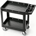 Utility Service Cart, 2 Shelf 550LBS Heavy Duty Plastic Rolling Utility Cart, Medium Lipped Shelf, 360° Swivel