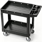 Utility Service Cart, 2 Shelf 550LBS Heavy Duty Plastic Rolling Utility Cart, Medium Lipped Shelf, 360° Swivel