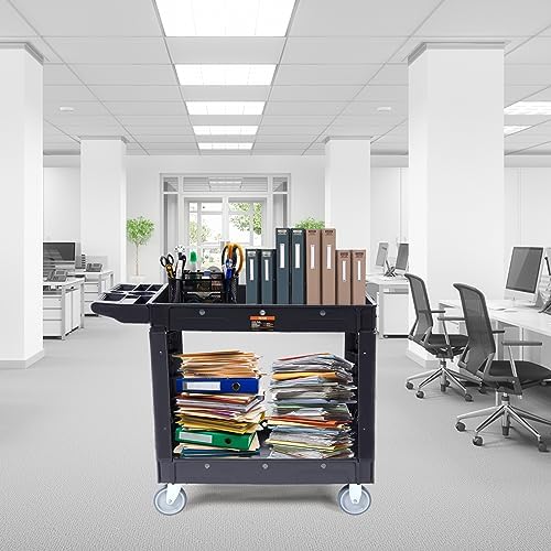 Utility Service Cart, 2 Shelf 550LBS Heavy Duty Plastic Rolling Utility Cart, Medium Lipped Shelf, 360° Swivel, alternate