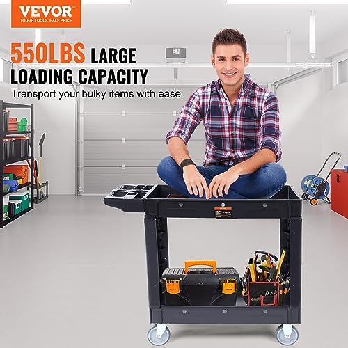 Utility Service Cart, 2 Shelf 550LBS Heavy Duty Plastic Rolling Utility Cart, Medium Lipped Shelf, 360° Swivel, alternate