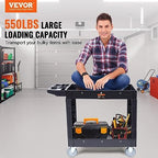 Utility Service Cart, 2 Shelf 550LBS Heavy Duty Plastic Rolling Utility Cart, Medium Lipped Shelf, 360° Swivel, alternate