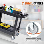 Utility Service Cart, 2 Shelf 550LBS Heavy Duty Plastic Rolling Utility Cart, Medium Lipped Shelf, 360° Swivel, alternate