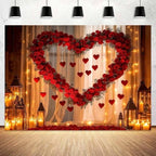 Valentine's Day Backdrop for Photography Red Happy Valentine Party Decorations and Banner for Photoshoot Hearts