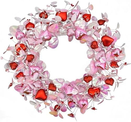 Valentine's Day Wreath for Front Door Valentine Wreath with Pink Eucalyptus Leaves, Pink and red Hearts for