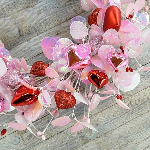 Valentine's Day Wreath for Front Door Valentine Wreath with Pink Eucalyptus Leaves, Pink and red Hearts for, alternate view 3