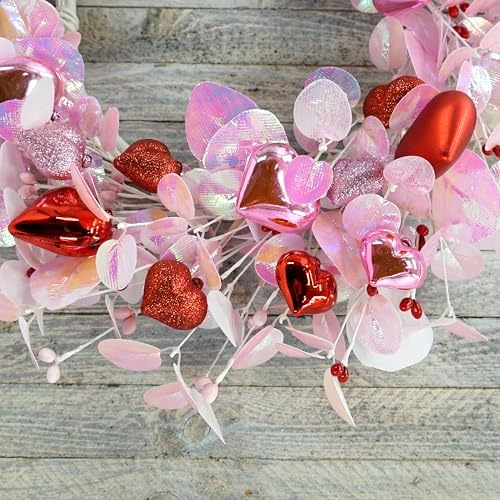 Valentine's Day Wreath for Front Door Valentine Wreath with Pink Eucalyptus Leaves, Pink and red Hearts for, alternate view 5
